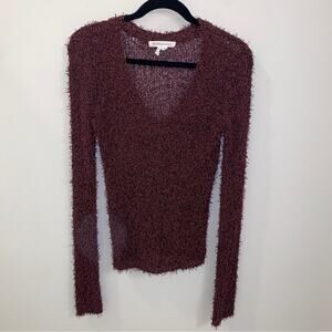 BCBGeneration feathered eyelash loose knit Y2K sweater burgundy purple XS